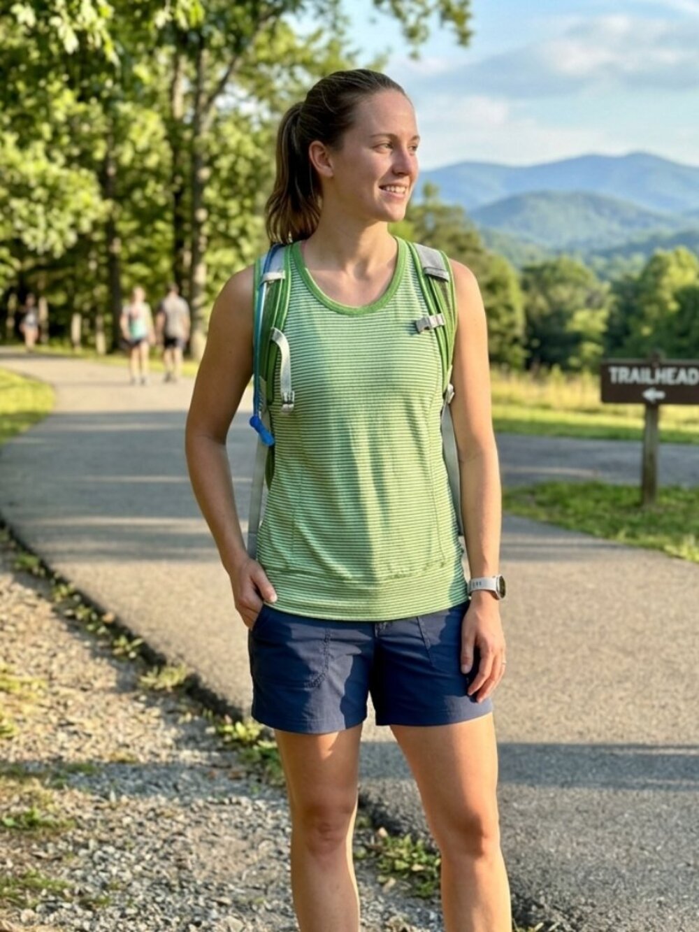 Columbia Omni-Wick Green and Grey Striped Tank Top